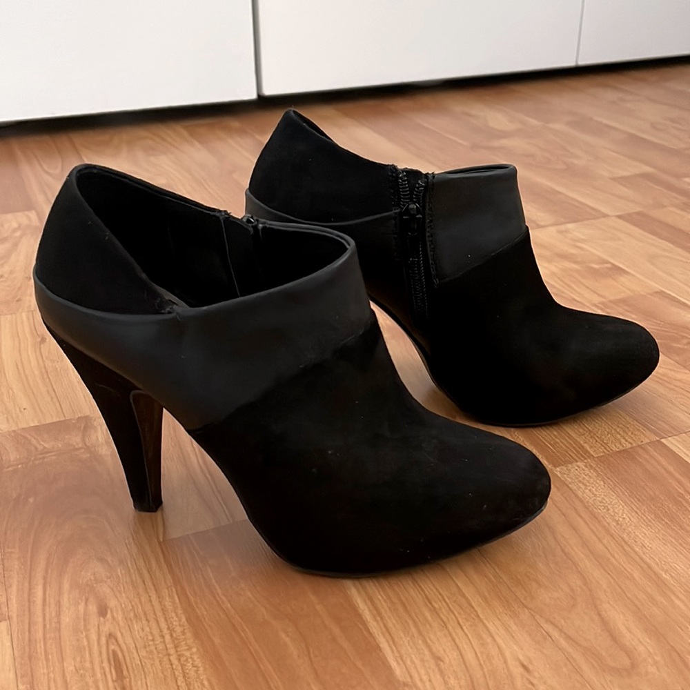 Fergalicious black suede ankle booties